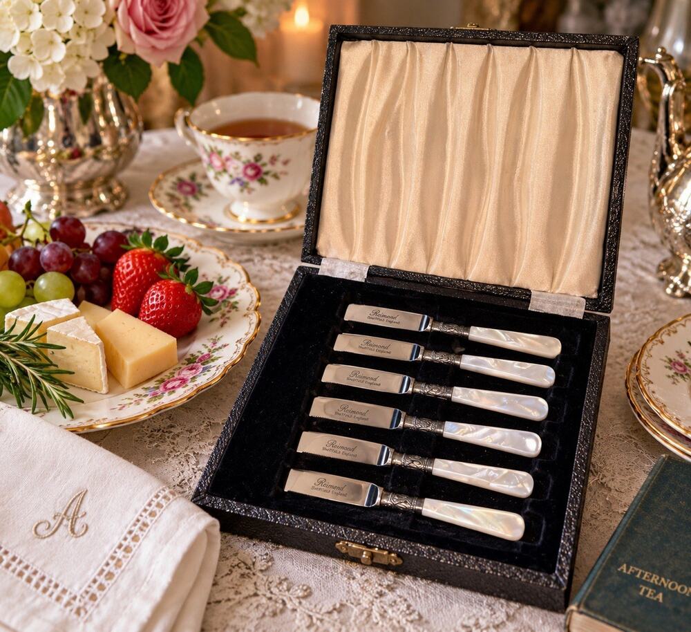 Vintage Reimond Sheffield 6 Fruit Dessert Knives Mother of Pearl Boxed Set